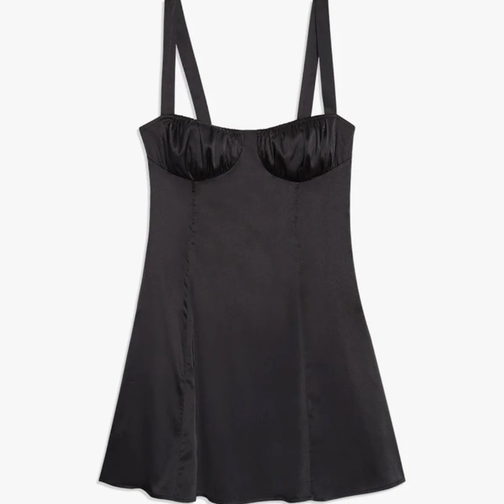 Black silky Weworewhat Ruched Bralette Mini Dress